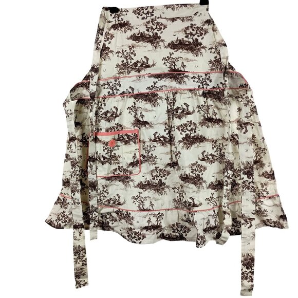 Vintage Inspired Country Toile Cotton Apron With Pink Button Pocket & Ties - Picture 1 of 8